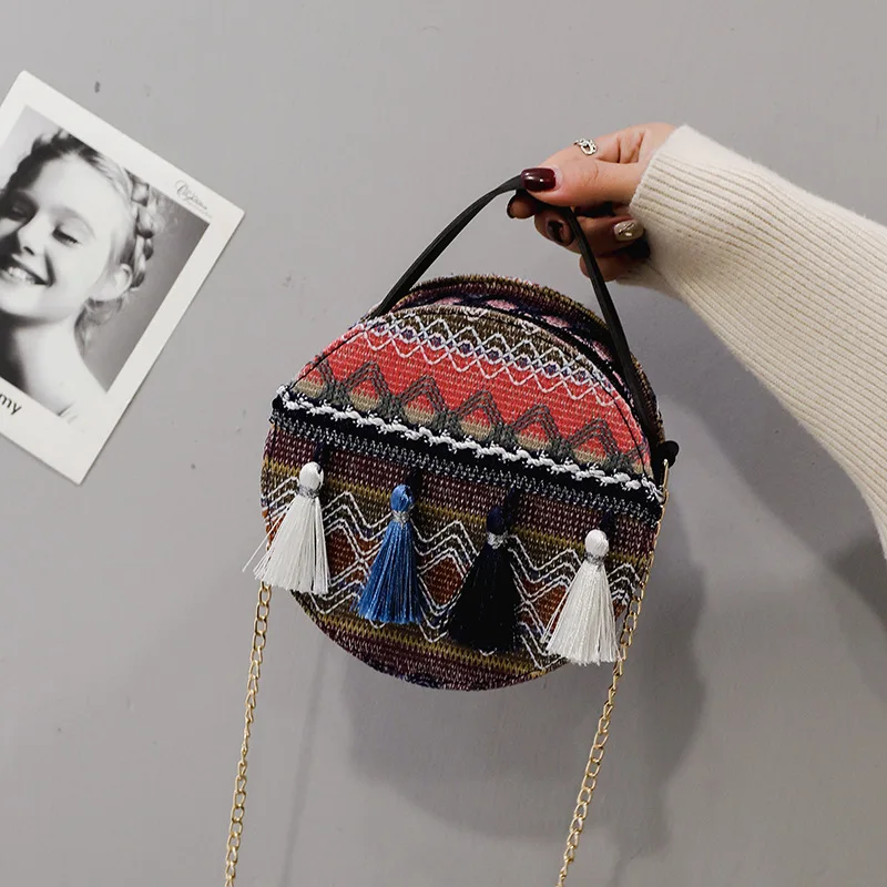 

Lace Embroidered Small round Bag 2019 New Style Korean-style WOMEN'S Fashion Handbag Circle Shoulder Oblique Hand Tassel Bag Fas