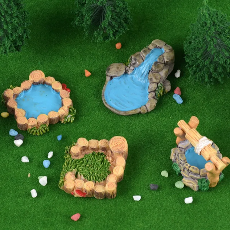 

Resin Simulation Water Well Pool Miniature Fairy Garden Decoration Micro Landscape Wooden Pile Pool
