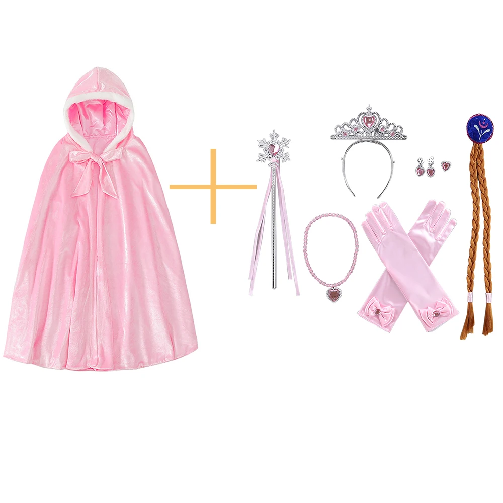 Pink set Эльза, Белоснежка, плащ, детский однотонный фланелевый большой плащ, праздничный костюм на день рождения - Цвет: Pink set