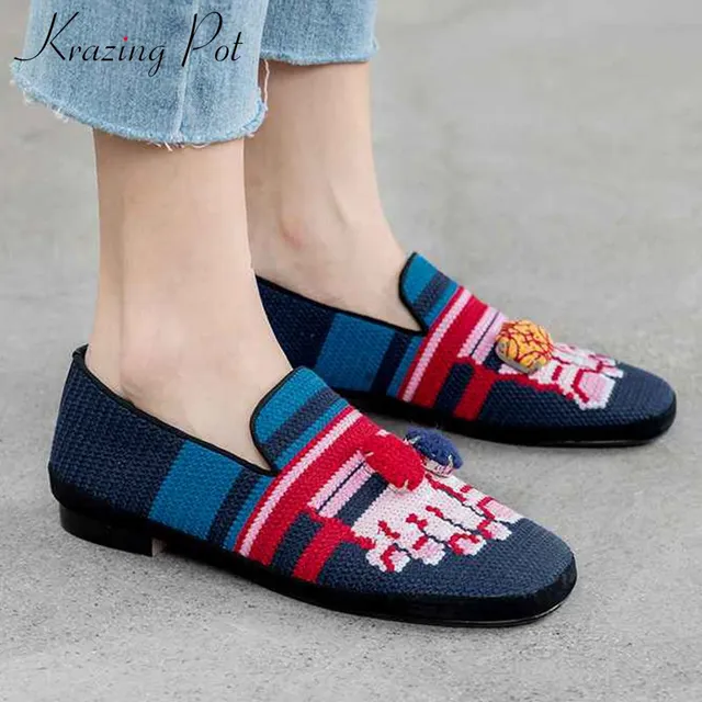$US $46.55 Krazing pot high fashion knitting mixed colors embroidered loafers shoes round toe low heels women 