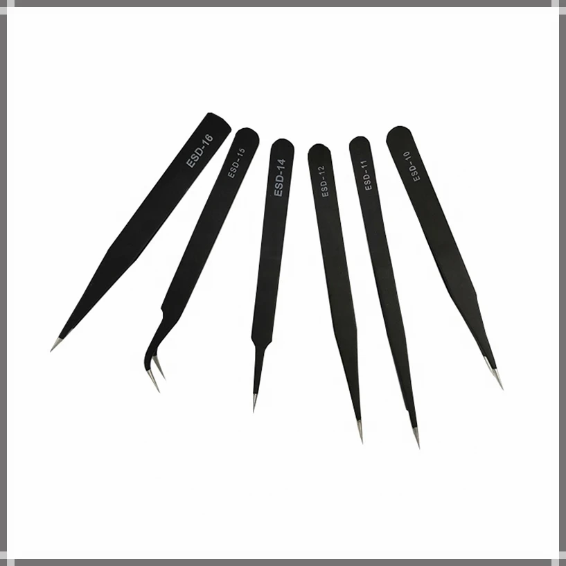 

ESD Antistantic Stainless Steel Black Pointed Isolating Tweezers Soldering/ Tweezer for Electronic Workshop/Industrial Hand Tool