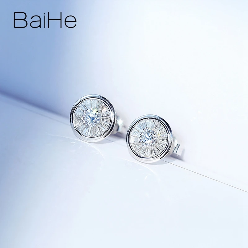 BAIHE Твердые 14 к белое золото всего 0.64ct H/SI круглые натуральные бриллианты Ювелирные изделия Обручальные модные ювелирные изделия круглые серьги-гвоздики