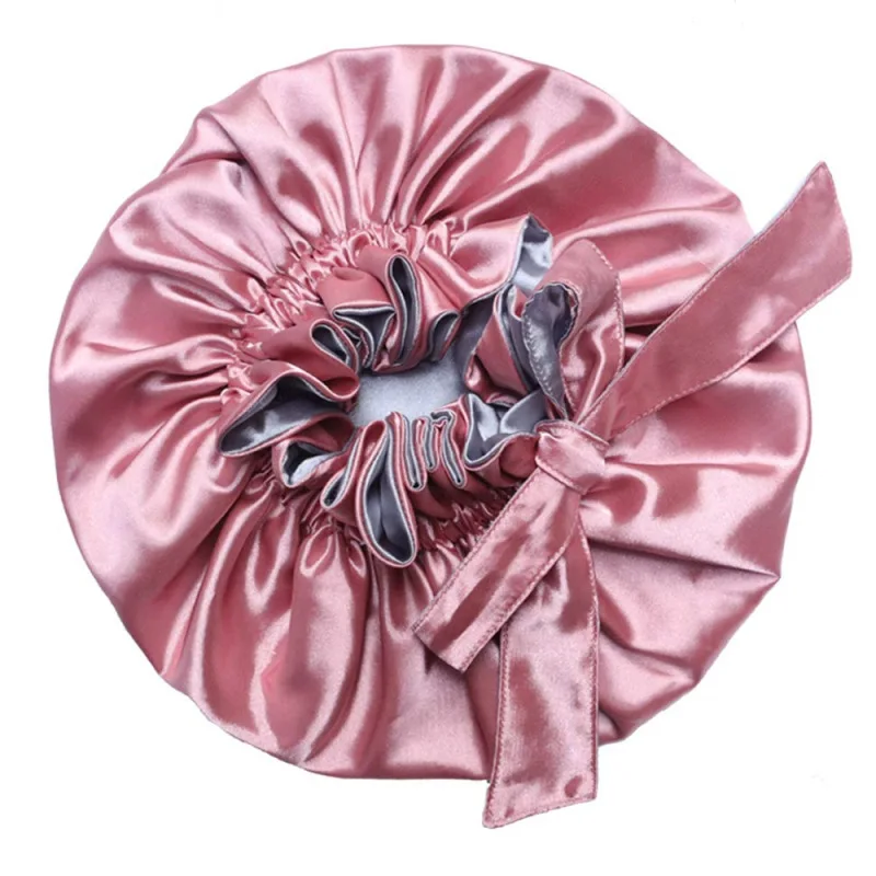 bonnet satin nuit long care women sleeping hat big sizeadjust hair styling silk head wrap shower cap 3