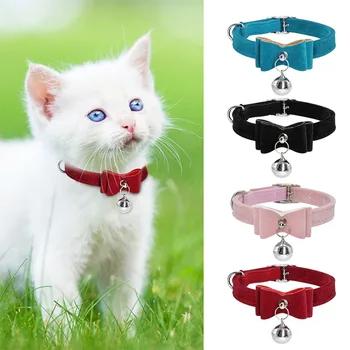 

Pet Dog Cat Collar Elastic Bowtie With Bell Soft Velvet 6 Colors Pet Products Dog Collars Puppy Kitten Cat Necklace Pet Supplies