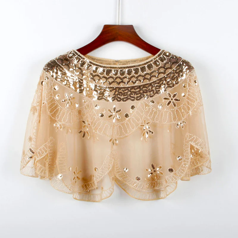 

Women's 1920s Shawl Beaded Sequin Deco Evening Collar Shoulder Shrug Cape Bolero Flapper Cover Up Black/Red/Blue/Pink/Apricot