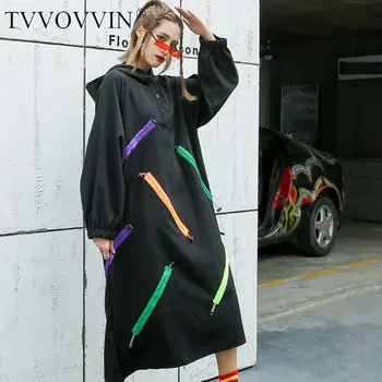 

Color Zipper Dress Hit Women Autumn Casual Fashion New Style Temperament Hooded Collar Full Sleeve Loose Dress ZYQ4360