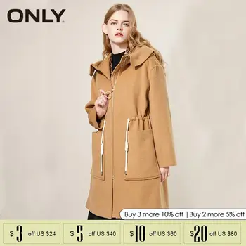 

ONLY 2019 Autumn Winter New Women's Woolen Drawstring Medium Length Hooded Coat |11844S505