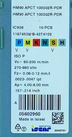 ISCAR 10 шт. твердосплавная вставка HM90 APCT 100302R-PDR IC928