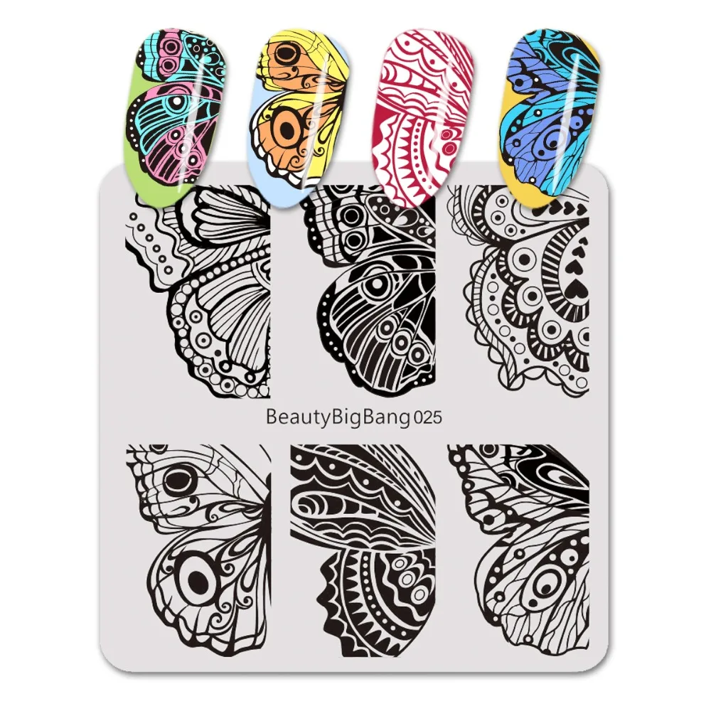 

Butterfly BeautyBigBang 6*6cm Wing Pattern Nail Stamping Plate For Nails Polish Nail Art Stamp Stencils Template Stamping BBB025
