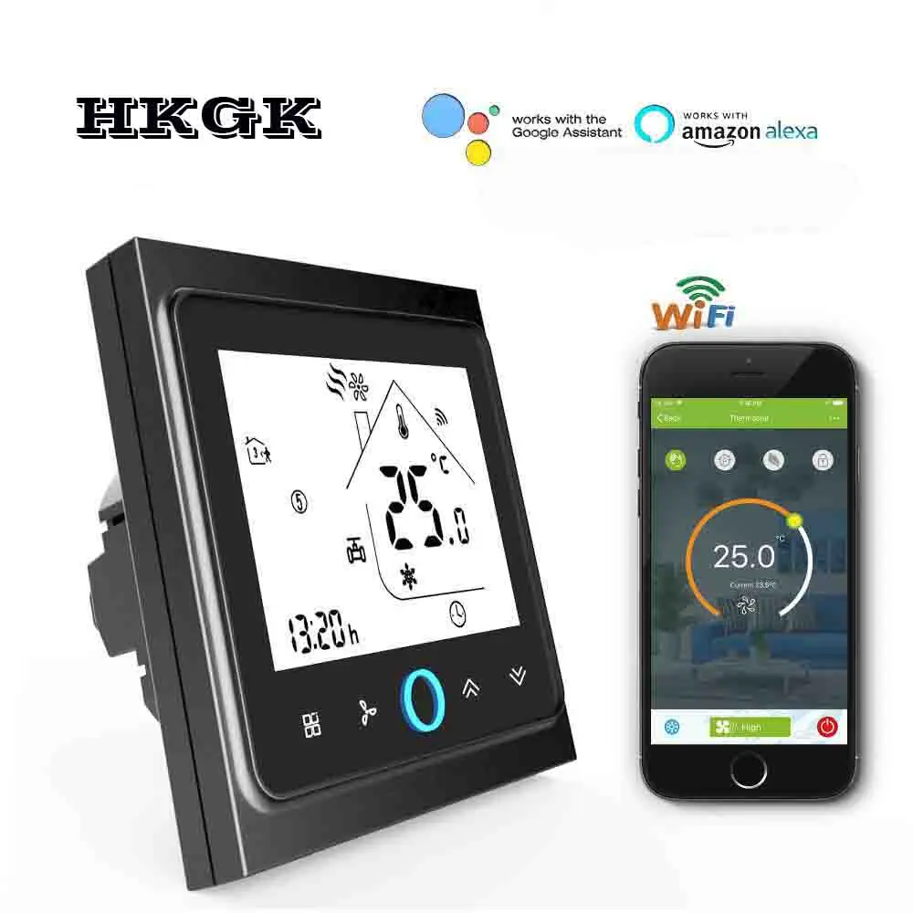 TUYA 2 трубы wifi термостат переключатель для 3 скоростных вентиляторов катушки 95-240VAC 24v