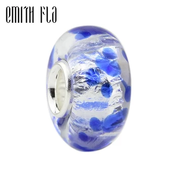 

Emith Fla 925 Sterling Silver Large Hole Round Blue Murano Glass European Charm Beads Fit Brand Bracelet Jewelry Makings Gifts
