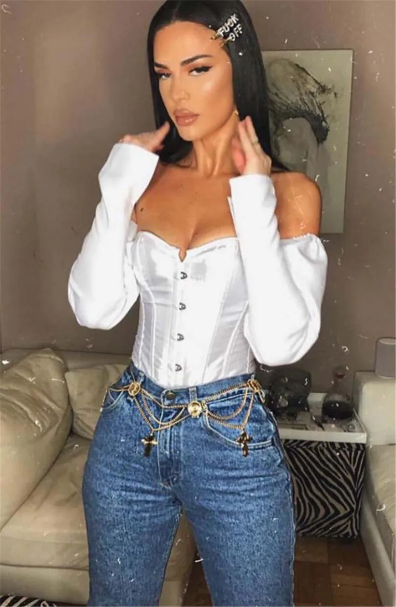  Autumn Court Style Women Ladies Strapless Button Crop Top Blouse Lace Up Off shoulder Backless Band