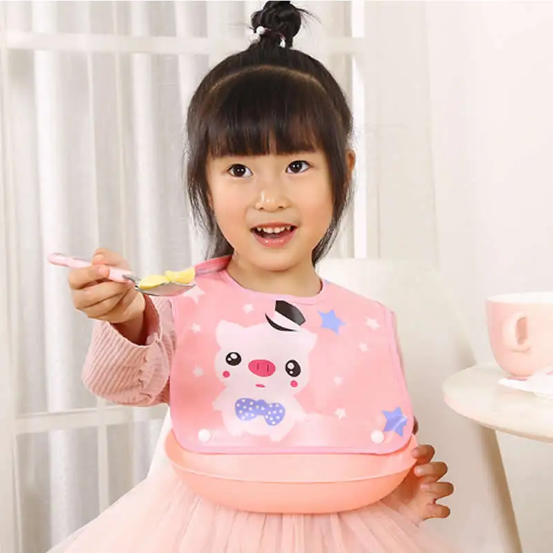Baby Bibs EVA Waterproof Lunch Bibs Boys Girls Infants Cartoon Pattern Burp Cloths For kids Self Feeding Care pocket bib
