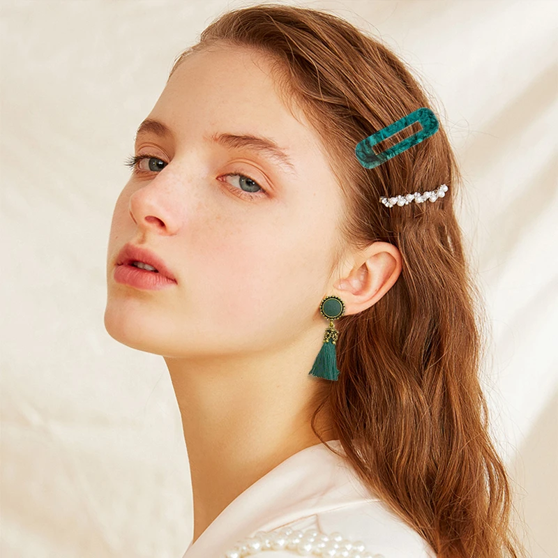 Fashion Earrings Set Pearl Hair Clips Barrettes and Tassel Earring For Women Acrylic Hairpins Sweet Girls Hair Accessories 2020