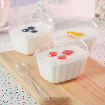

50pcs Creative ice cream yogurt pudding jelly fruit cake mousee box 130ml transparent hard plastic boxes dessert cup with lid