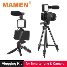 MAMEN Phone DSLR Camera Vlog Tripod Vlogging Kit with Remote Control Microphone LED Light for Smartphone Interview Live YouTube