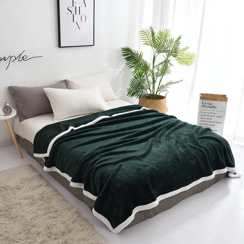 Зимнее плотное однотонное кашемировое одеяло из овечьей шерсти для одного двойного фланелевого одеяла s для дивана, кровати, путешествий, портативное, холодостойкое - Цвет: dark green