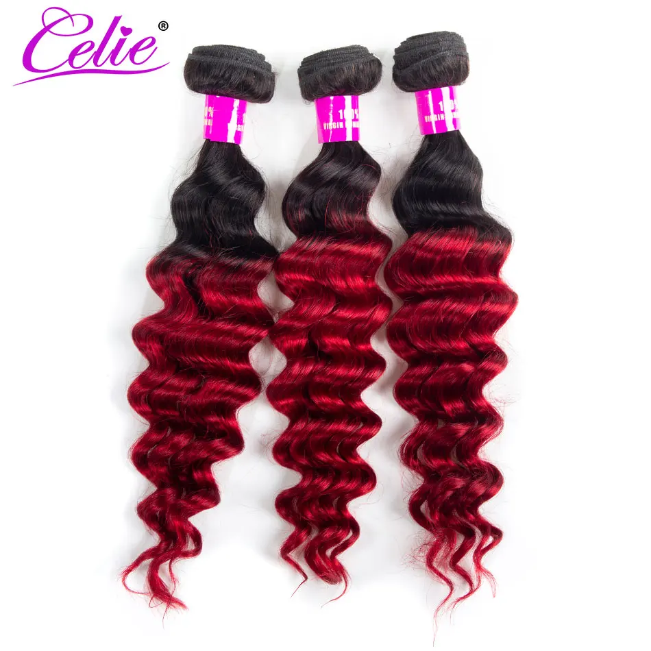 Celie-Human-Hair-Loose-Deep-Ombre1B-Red-Bundles-With-Closure-Colored-Brazilian-Hair-Weave-Bundles-With