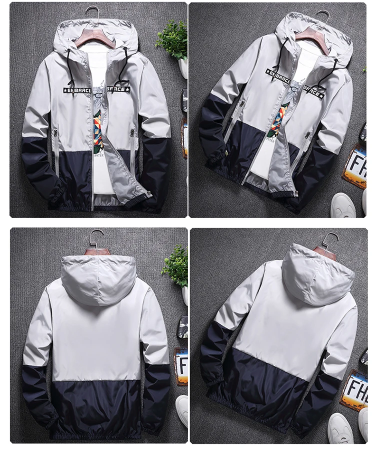 NaranjaSabor 2020 Men's New Jacket Colorful Spring Autumn Jacket Men's Patchwork Hood Coat Slim Fit Brand Clothing S~4XL N568
