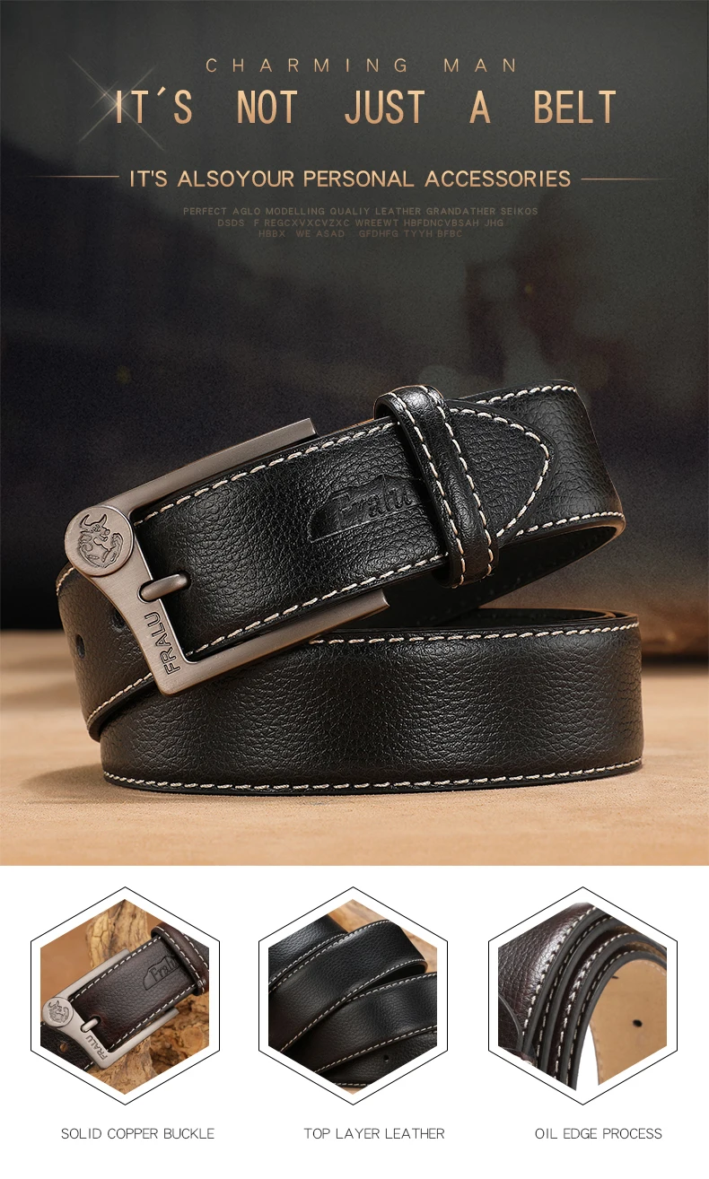 FRALU Men belt High Quality cow genuine leather luxury strap male belts for men new fashion classice vintage pin buckle