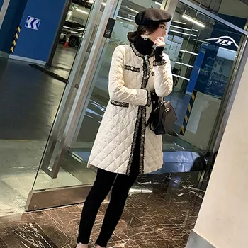 

coat autumn winter temperament Hepburn wind diamond-shaped fashion light and thin down cotton clothing female mid-length model