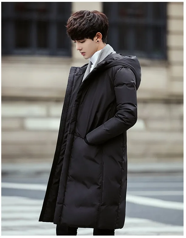 Black Gray Long Winter Down Jacket Men Thick Warm Hooded Loose Solid Outerwear Fashion Windproof Overcoat Mens Clothes YT50206