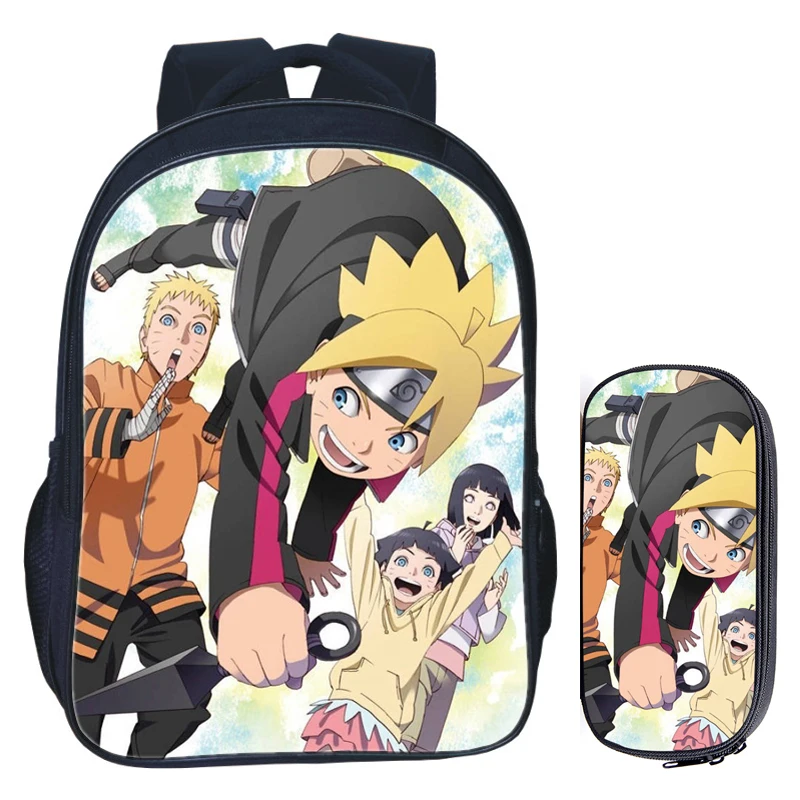 2Pcs 014 16 дюймов Аниме Uzumaki Наруто рюкзак для подростков девочек мальчиков книга дорожная сумка Детские школьные рюкзаки Карандаш сумка наборы - Цвет: 2Pcs 014