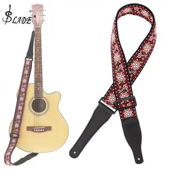 

Adjustable Jacquard Weave Double Fabric Guitar Strap Flower Pattern Genuine Leather Ends with for Acoustic Electric Guitar Bass