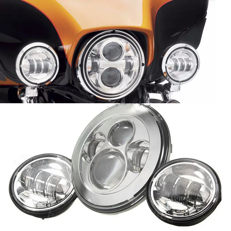 " светодиодный проектор моторная фара+ 4 1/2 фары ближнего света для Touring Electra Glide черный 7-дюймовый светодиод