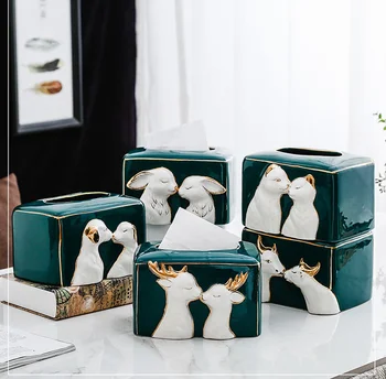 

European Ceramic Animal Tissue Box Living Room Hotel Supplies Home Decor Paper Box Abstract Art Craft Coffee Table SuppliesLF979