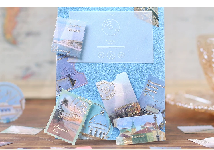 Description Picture 6 of item45pcs/pack Bronzing Stamp stickers package DIY Diary Decoration label sticker Album Scrapbooking material Craft Supplies