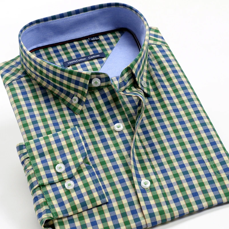 2024New Fall  Plus size long sleeve plaid shirt 8XL 9XL 10XL 11XL 12XL Men\'s 100% cotton shirt Brand clothing