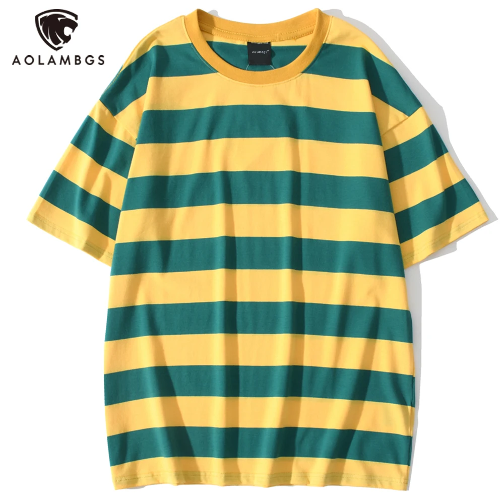 

Aolamegs T Shirt Men Hit Color Retro Striped Printed O-Neck Cozy Mens Tee Shirts Harajuku High Street Fashion Streetwear Summer