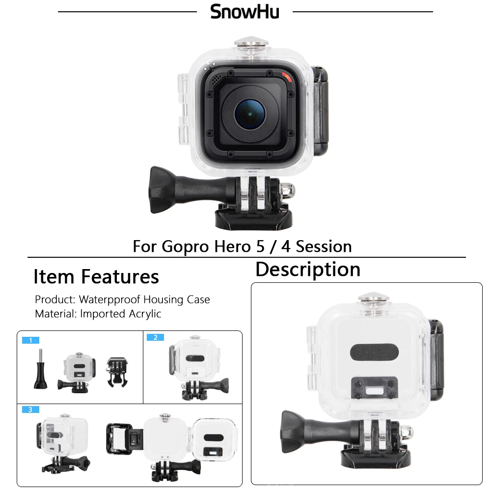 SnowHu для Gopro Hero 5 Session набор аксессуаров водонепроницаемый корпус штатив 3