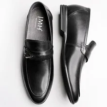 Handmade Genuine Leather Slip-on Shoes Men Fashion Pointed Toe Dress Shoes Breathable High Quality Men Formal Shoes