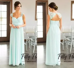 Cheap A Line Chiffon Floor Length Lace Open Back Long party prom gown 2018 vestido de festa longo Dark Navy Bridesmaid Dresses