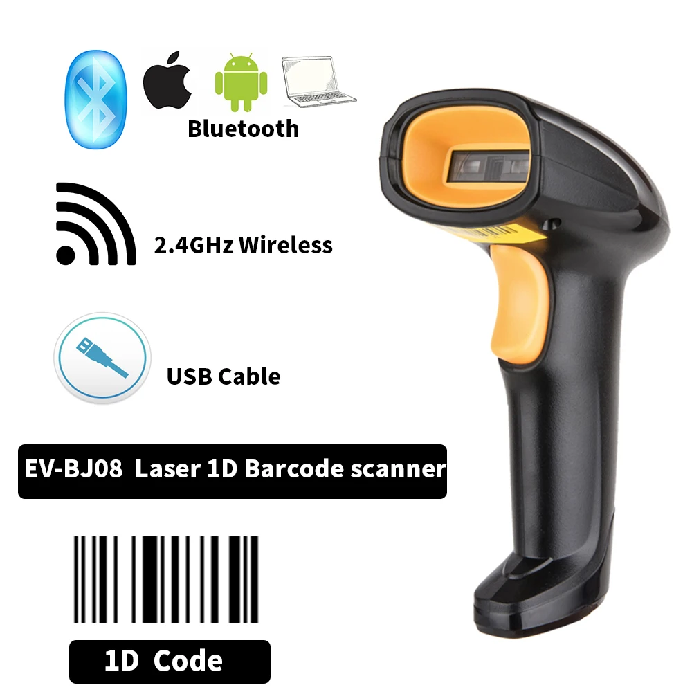 EVAWGIB – scanner de codes à barres 1D sans fil, Bluetooth EV-WJ08, lecteur de codes à barres QR 2D, PDF417, pour IPAD IOS et Android, EV-B208