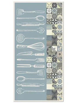 

Panorama Vinyl Kitchen Rug Utensilios Cocina Blue - Kitchen Carpet Anti-Slip Flame Retardant - Living Room Rug - XXL Rugs - PVC Rugs