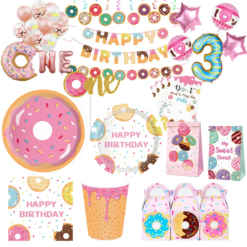 Donut Birthday Party Decor Kids Banner Balloon Disposable Tableware Supplies 1st Boy Girl Baby Shower | Дом и сад