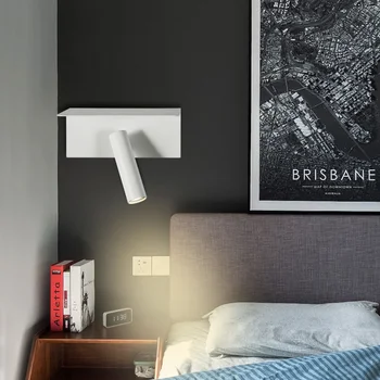 

Zerouno led wall light fixtures bedside night reading book light 350 degree angle rotating with phone shelf usb charger wandlamp