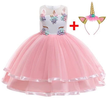

2020 Unicorn Party Dress Girl Formal Dress Summer Flower Tutu Ball Gown Dress Kids Dresses Birthday Princess 3-10 Years DJS002