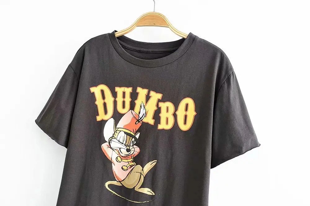 Женская футболка Dumbo с мультяшной белкой, летняя серая футболка с круглым вырезом и коротким рукавом, Женские топы с буквенным принтом A148