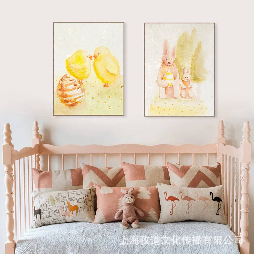 

Mild Art Warm Yellow of Animal Mother And Child Simple Warm CHILDREN'S Room Decorational Picture Agent a Generation of Fat