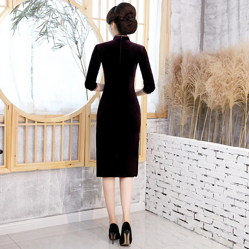 Горячее китайское свадебное платье женское платье средней длины Cheongsam Золотое тонкое китайское традиционное платье женское Qipao для свадебной вечеринки вышивка