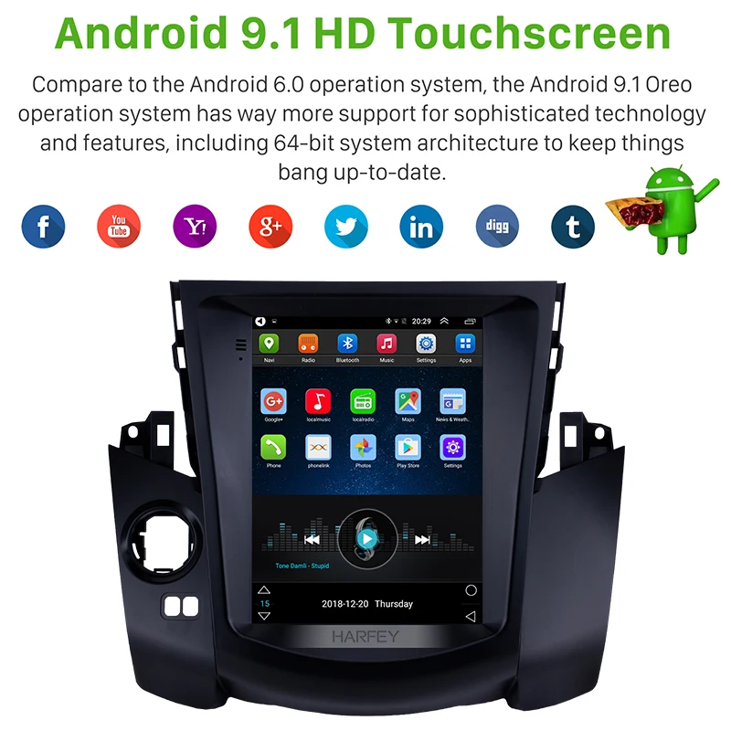 Clearance Harfey Unit Car GPS Navi 4G LTE Android 9.1 Radio 9.7" for 2008 2009 2010 2011 Toyota RAV4 support WIFI Digital TV 1080P Video 1