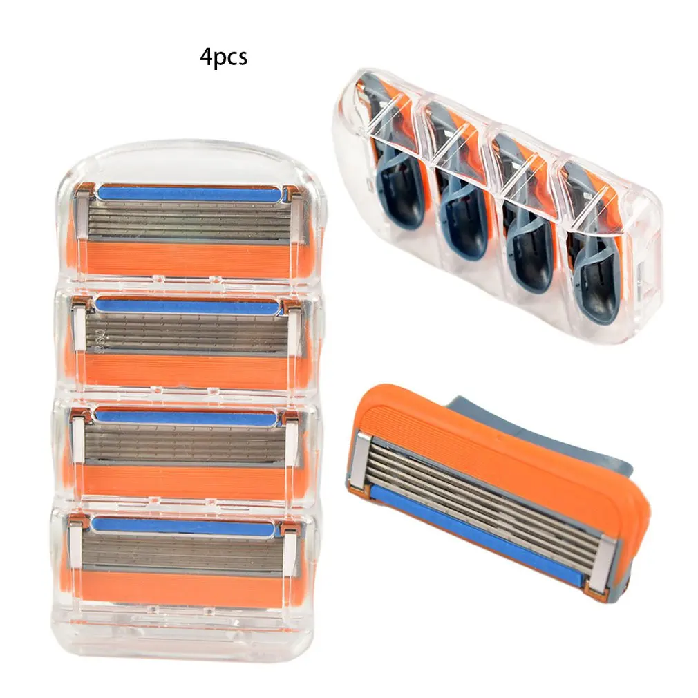 

4pcs Orange Manual Shaving Blades for Man Five-layer Shaving Blades 4-Pack Razor Blades Durable Sharp