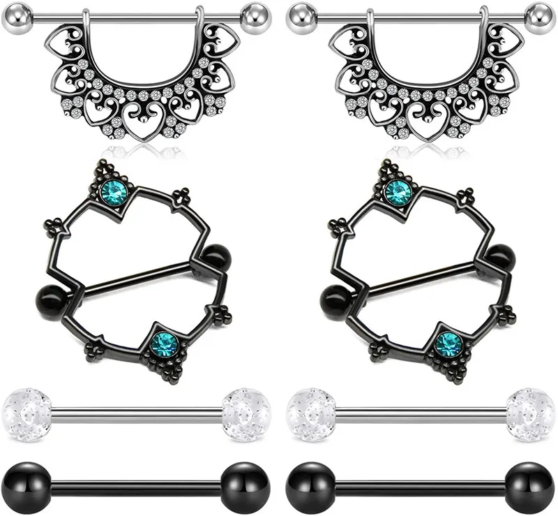 Nipple Rings Surgical Steel 14G Nipplerings CZ Shield Ring Barbell Vintage Filigree Heart Victoria Style for Women Men | Украшения и
