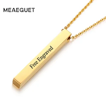 

Free Engraving Bar Necklace Women Jewelry Stainless Steel Personalized Name DIY Pendant Custom Laser Statement Choker Gifts