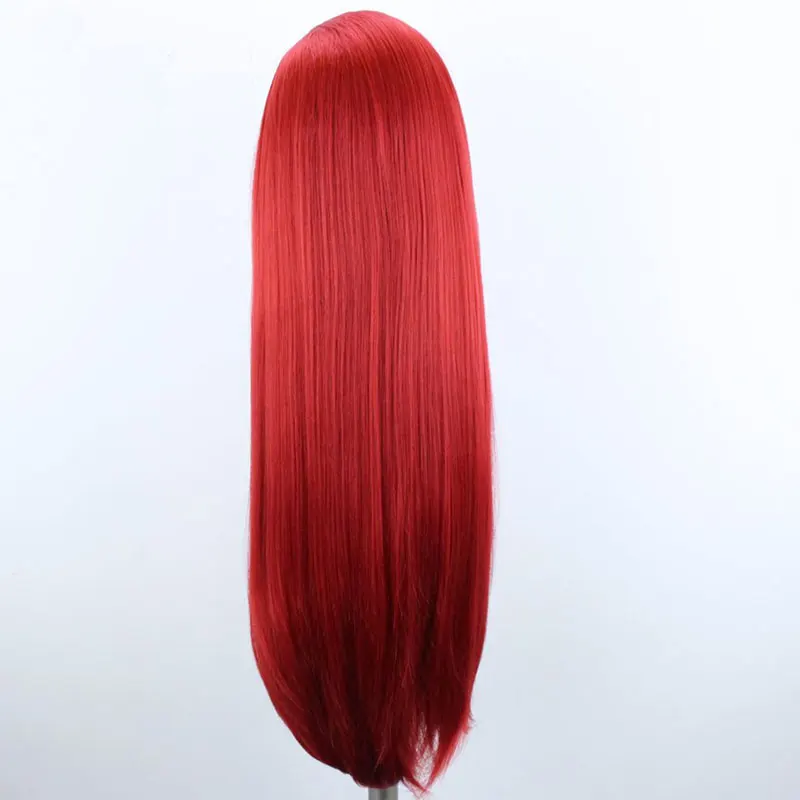 Красные прямые волосы Bombshell синтетический парик фронта шнурка натуральные волосы линия жаропрочных волокон волос сторона расставания для женщин парики