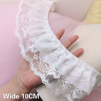 

10CM Wide Delicate Three Layers White 3d Lace Pleated Chiffon Fabric Dress Guipure Ruffle Trim Fringe Ribbon DIY Sewing Supplies